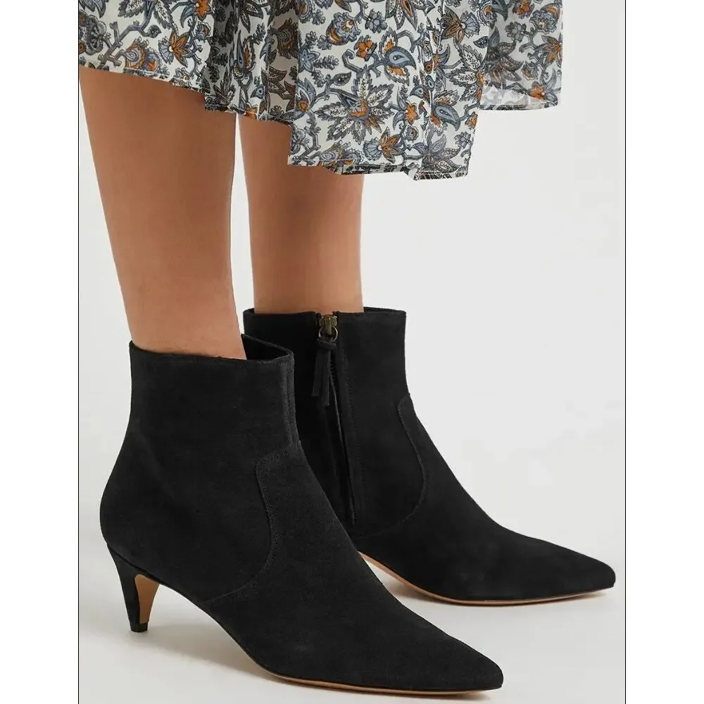 Isabel Marant Derst Black Suede Ankle Boots Booties Kitten Heel Leather sz 37 - Picture 6 of 15